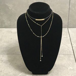 3 Layer Bar Collar Choker w/ Gold Y Chain Necklace